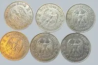 6 टुकड़े 5 राइख्समार्क, चांदी, गैरिसन चर्च, तृतीय राइख, लगभग 83 ग्राम