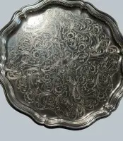 Stor forsølvet rund serveringsbakke "HKE" Württemberg, Vest-Tyskland, god stand, diameter 31 cm