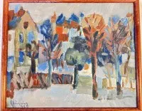 Heinz Glüsing(1920 - 2013),1971年汉堡艺术家,房屋景观,油画