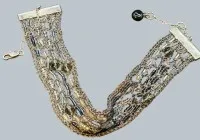 Bracciale largo in argento con pietre chiare, lunghezza min. 21 cm, 15,93 g
