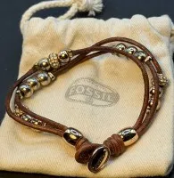 FOSSIL-armbånd, læderrem med charms, i original stofpose