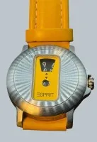 Ceas de damă Esprit 37 mm cu quartz, curea din piele galbenă, mecanismul funcționează, stare bună