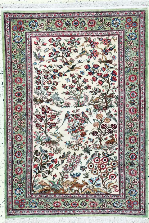 Ghom ipek ince, İran, 20. yy sonu, saf doğal ipek, yak. 118 x 82 cm, EHZ: 2