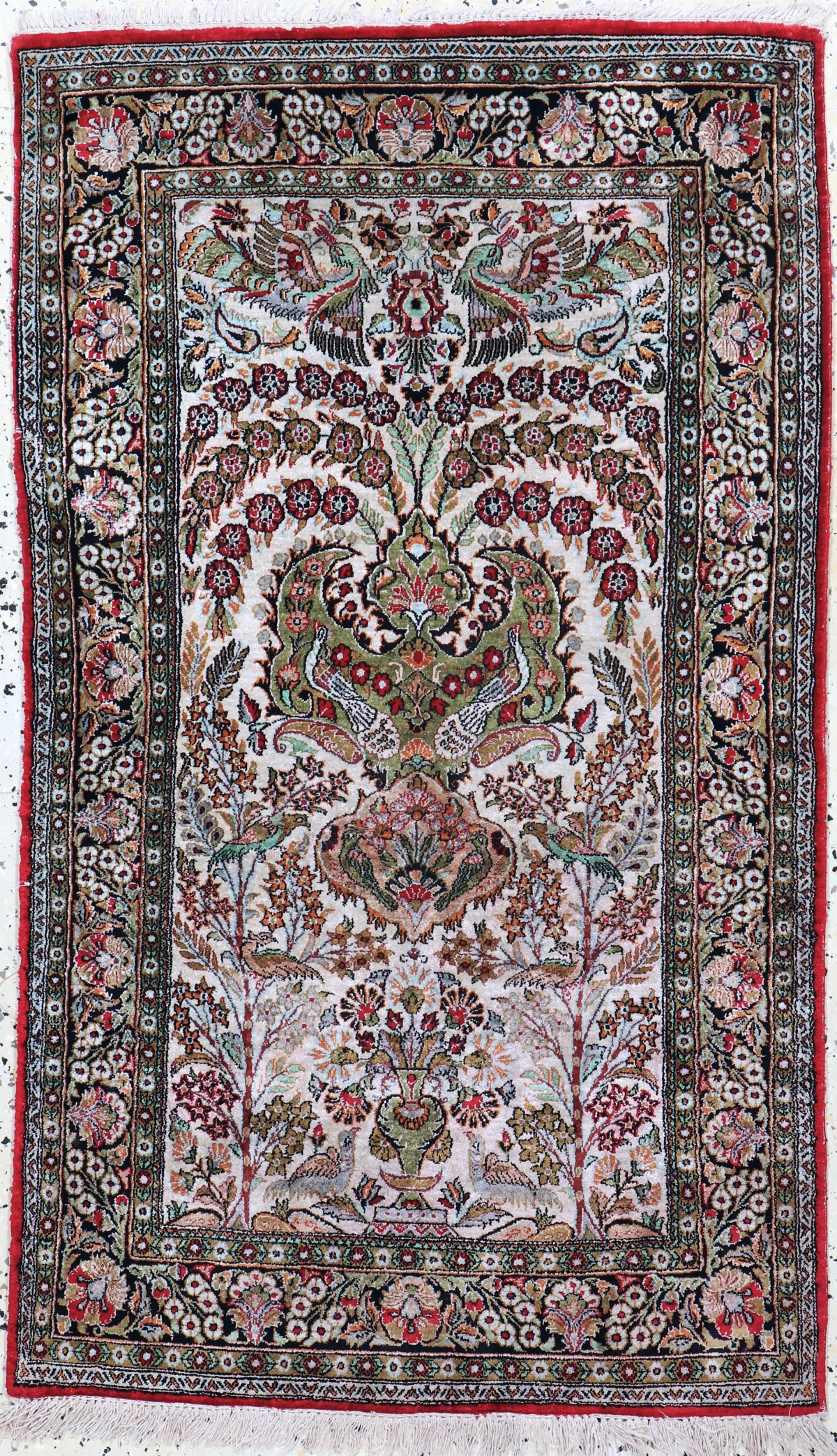 Ghom 丝绸 古董，波斯，20世纪中叶，纯天然丝绸，约 127 x 76 厘米