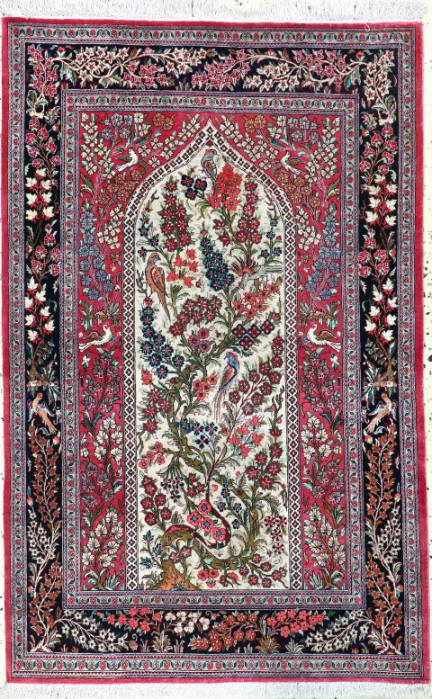 Qom mătase fin, Persia, sfârșitul sec. XX, mătase naturală pură, cca 127 x 81 cm