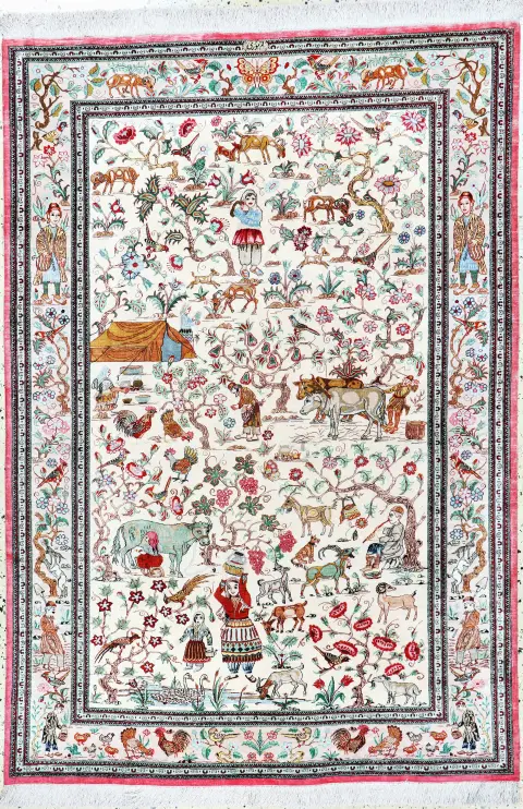 Ghom mătase fină semnat, Persia, sfârșitul sec. XX, mătase naturală pură, cca 203 x 139 cm