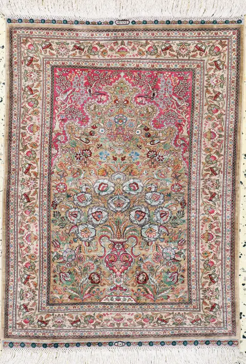 Hereke mătase fină, semnată, Turcia, mijlocul sec. XX, mătase naturală pură, cca 86 x 64 cm