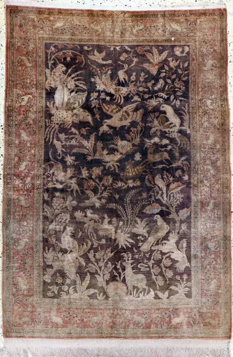 Covor Ghom din mătase semnat, Persia, mijlocul sec. XX, mătase naturală pură, cca 155 x 105 cm