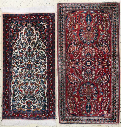 2 parti Sarogh, İran, 20. yy ortası, pamuk üzerine yün, yak. 150 x 75 cm, EHZ: 2