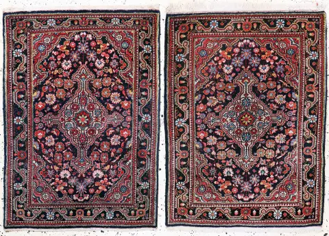 Bir çift eski Djosan halı, İran, 20. yy başı, pamuk üzerine yün, yak. 90 x 70 cm, 2 adet