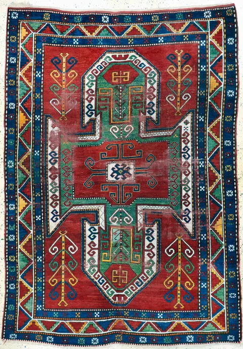 "Sewan" antik Kazak halı, Kafkasya, 19. yy, yün üzerine yün, yak. 250 x 180 cm, durum: