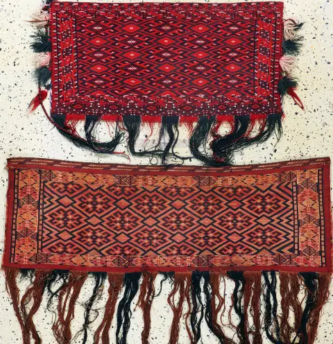 2 lot Torba, Türkmenistan, 20. yüzyıl ortası, yün üzerine yün, yak. 120 x 40 cm, EHZ: 2