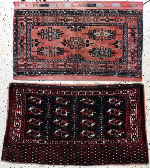 2 lot Çoval, Türkmenistan, 20. yüzyıl ortası, yün üzerine yün, yak. 125 x 72 cm, EHZ: 2
