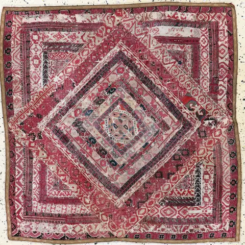 Antique "Boghtsche", Turkménistan, 19e siècle, broderie de coton en patchwork, env. 95 x 97