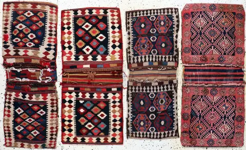 4 Şahsavan kilim çift torba, İran, 20. yy başı, yün üzerine yün, 130 x 55 cm,