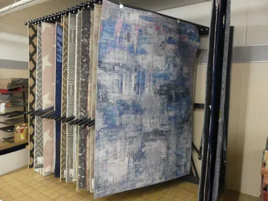 Alfombra, azul/gris/rosa, estampado vintage