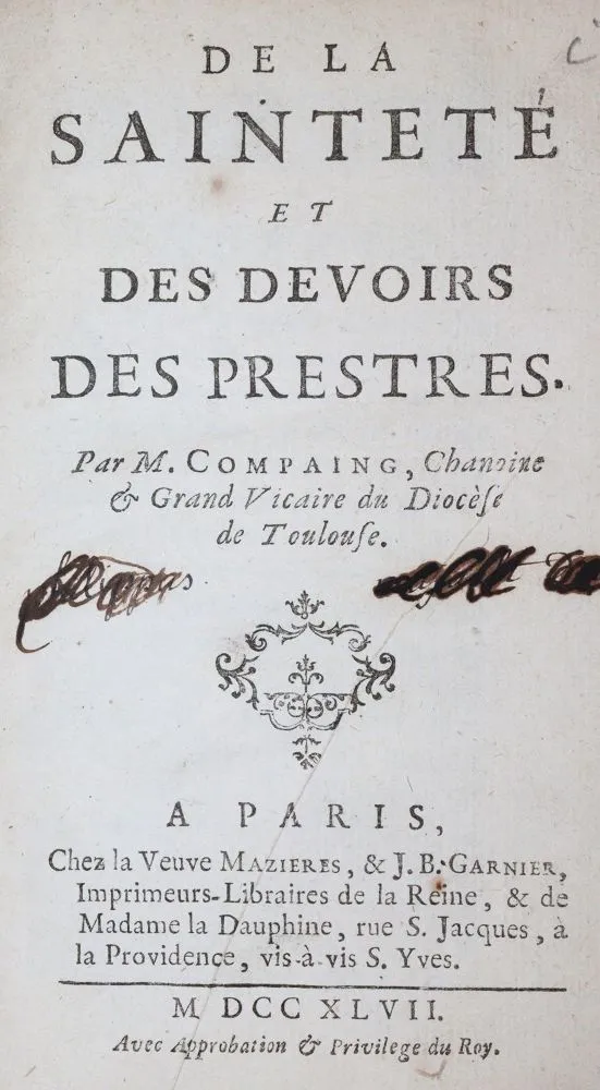 Compaing,(J.B.). – De la saintete et des devoirs des prestres