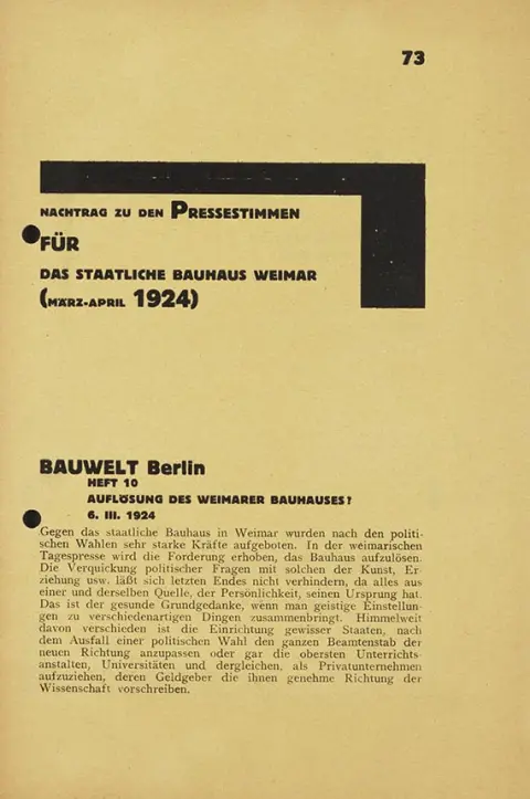 Bauhaus, dodatak novinskim osvrtima na Državni Bauhaus u Weimaru