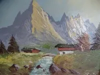 Roia《阿尔卑斯风景》木板油画,带框,RG 36x45 cm