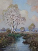 Paul SPÖTTER（1904-1951），运河风景，硬质纤维板油画，带框，RG 41 x 33 cm（库克斯港著名画家）