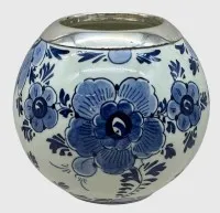 小型代尔夫特花瓶，蓝色绘画，925银边，有签名，高9厘米