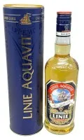 Pullo Linie Aquavit pahvilaatikossa, noin vuodelta 2000