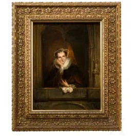 《戴颈圈的女士》，归于Jozef Israels（格罗宁根1824–1911海牙），19世纪中叶