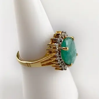 Anillo de esmeralda con diamantes, plata 925.
