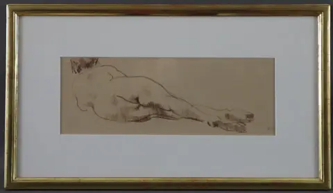 PELLEGRINI, ALFRED HEINRICH. - Desnudo recostado, tiza sobre papel.