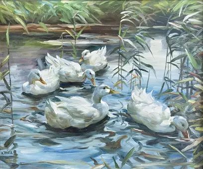 Thiele, Alexander. Patos en el estanque, óleo sobre lienzo.