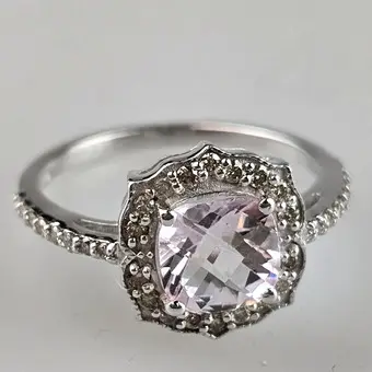 Anillo de morganita con diamantes, plata 925