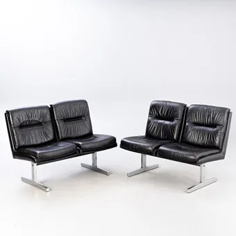 Grahl Sitzmöbel 两件皮革座椅长凳，1970-1980年代（2）。