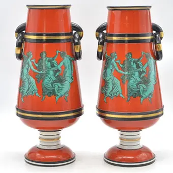 Bir çift Paris dekoratif vazo, porselen, üç güzeller, Fransa, yaklaşık 1820