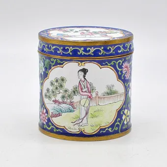 中国珐琅首饰盒，美人，中国，约1950年。