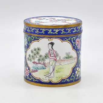 中国珐琅首饰盒，美人，中国，约1950年。