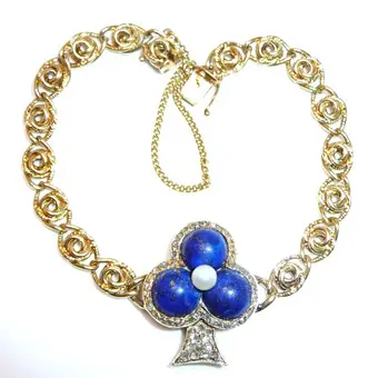 Pulsera antigua oro 585 6 ct. lapislázuli 0,65 ct. diamantes 17 cm 13 g.