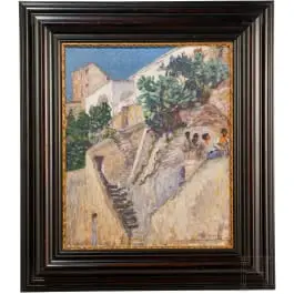 „Sentiero a scale con opunzia e gruppo di figure“, Léon Detroy (Chinon 1859–1955 Saint-Germain-d'Arcé), attribuito