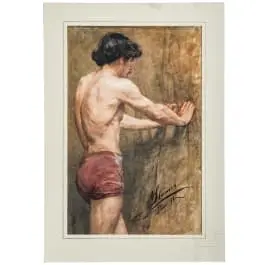 „Nudo maschile di schiena“, reca la scritta „A. Stamer (?)“, con luogo e anno „Paris – 99“
