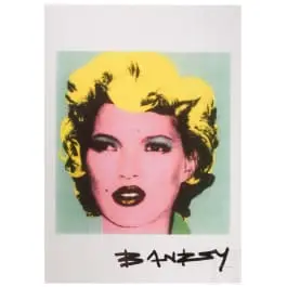 „Kate”, secondo Banksy, cartolina con informazioni sulla mostra „Crude Oils”, Londra