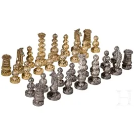 花丝银质国际象棋棋子套装，以色列，20 世纪