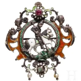 Broche en argent émaillé avec saint Georges de style Renaissance, probablement Vienne, vers 1880