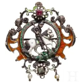 Emajlirana srebrna broš s prikazom svetog Jurja u renesansnom stilu, vjerojatno Beč, oko 1880.