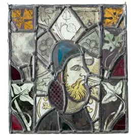 Vitrail gothique (partie d'une fenêtre d'église) avec homme barbu, Angleterre, probablement 14e siècle