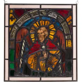 Vitrail gothique tardif (fenêtre en verre) avec archange, allemand, vers 1500