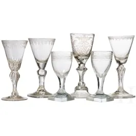 Six verres, allemand, 2e moitié du 18e siècle