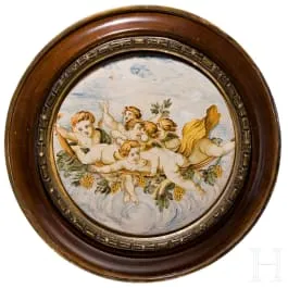 Plat en majolique avec putti, Castelli, vers 1750