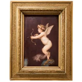 Placa de porcelana con Cupido, marcada «K. Schünzel»
