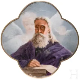 Nagy porcelánképplakett Máté evangélistával, 20. század