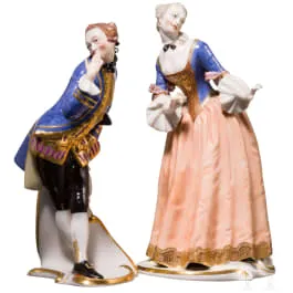 'Isabella' en 'Octavio' uit de Commedia dell'arte, Franz Anton Bustelli, circa 1760 (ontwerp), Nymphenburg, 20e eeuw