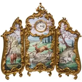 Emajlirani stolni sat, Beč, 19. st.